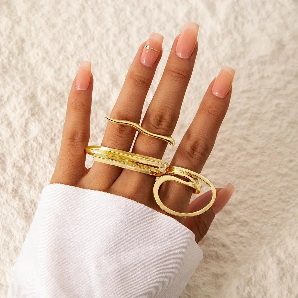 Docona Fashion Elegant Stacking Gold Colour Rings Geometric Design Ring Set Accessories Daily Festival Party Gifts 27910 Femstylo