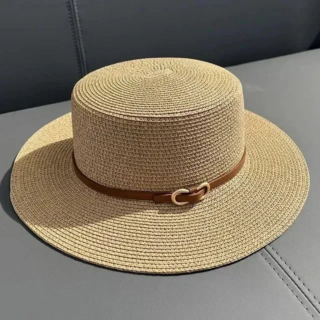 Simple Straw Summer Women Beach Hat Female Casual Panama Hat Women Flat Brim Bowknot Straw Cap Girls Sun Hat Femstylo