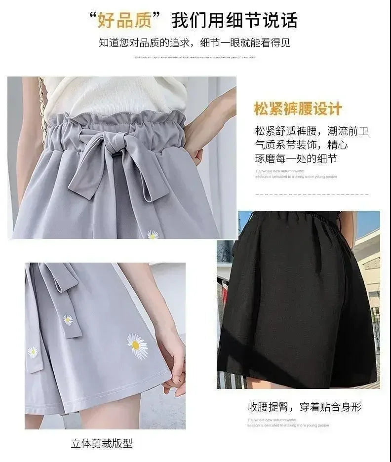 Summer Lightweight Black Casual Sports Pants Women Student Loose High-Waist Wide-Leg Shorts Femstylo