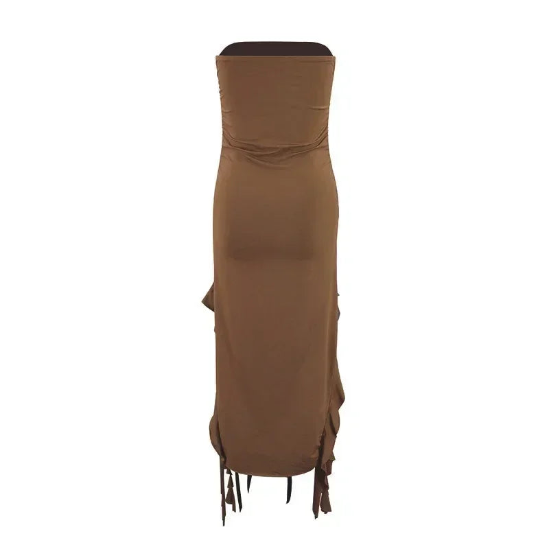 BWQ Long Dresses For Women Slit Sexy Bodycon Sleeveless Jellyfish Dress Hot Girls Fashion Off The Shoulders Maxi Dress Woman Femstylo