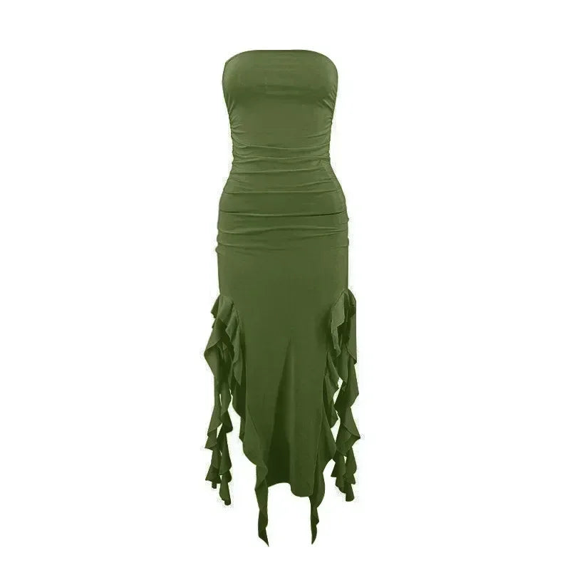 BWQ Long Dresses For Women Slit Sexy Bodycon Sleeveless Jellyfish Dress Hot Girls Fashion Off The Shoulders Maxi Dress Woman Femstylo