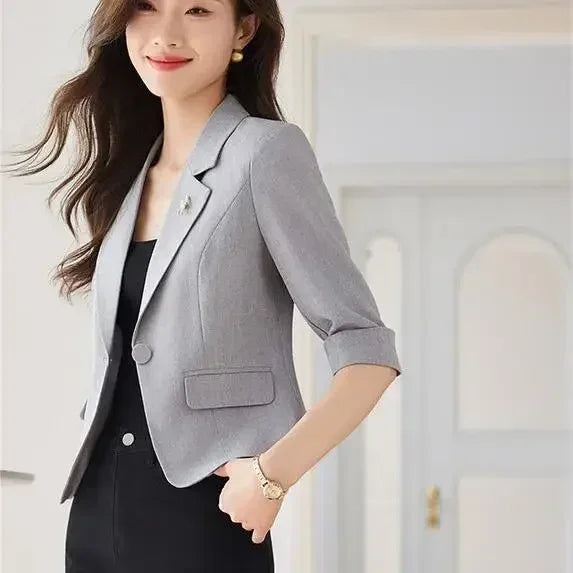 Black Women Blazer Slim Blazer Office Lady Work Suit Cropped Jacket Spring Summer Short Top Design Casual Coats Mujer One Button Femstylo