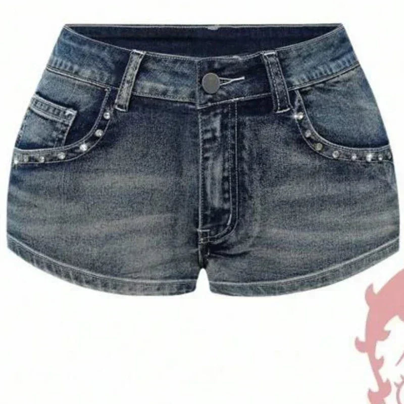 Kawaii cartoon character pocket embroidery high-quality slim denim shorts for women summer nightclub hip design casual y2k short Femstylo