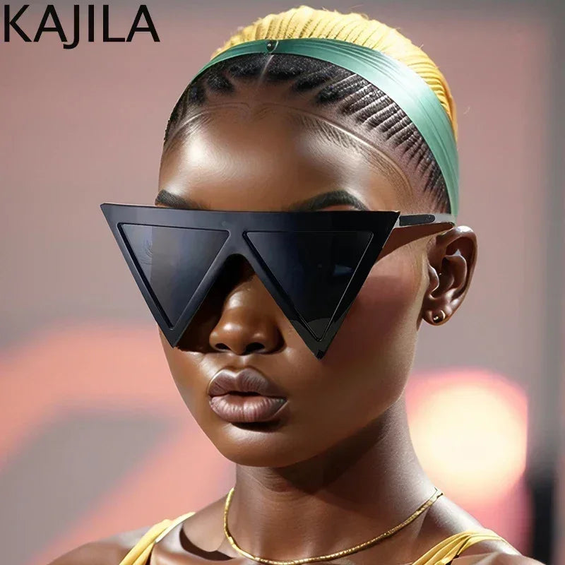 Oversized Triangle Punk Shiled Sunglasses Women Big Frame 2025 Luxury Brand Windproof Eyewear For Ladies UV400 Goggle Shades Femstylo