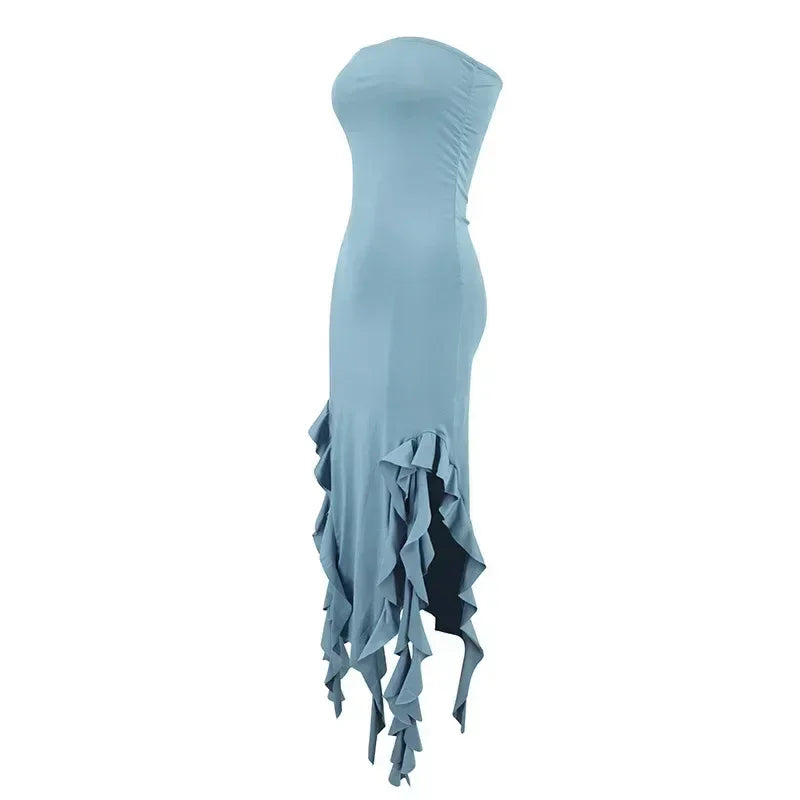 BWQ Long Dresses For Women Slit Sexy Bodycon Sleeveless Jellyfish Dress Hot Girls Fashion Off The Shoulders Maxi Dress Woman Femstylo