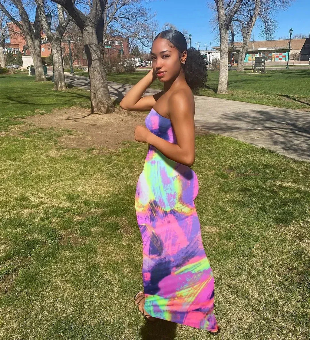 Spring And Summer Dresses For Women Chest Wrap Printed Off Shoulder Bandage Slim Sexy Long Dress 2023 New Fashion party MsChuh Femstylo