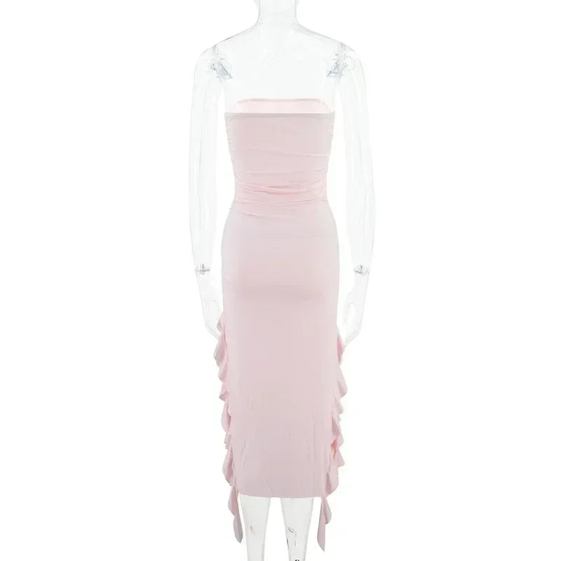 BWQ Long Dresses For Women Slit Sexy Bodycon Sleeveless Jellyfish Dress Hot Girls Fashion Off The Shoulders Maxi Dress Woman Femstylo