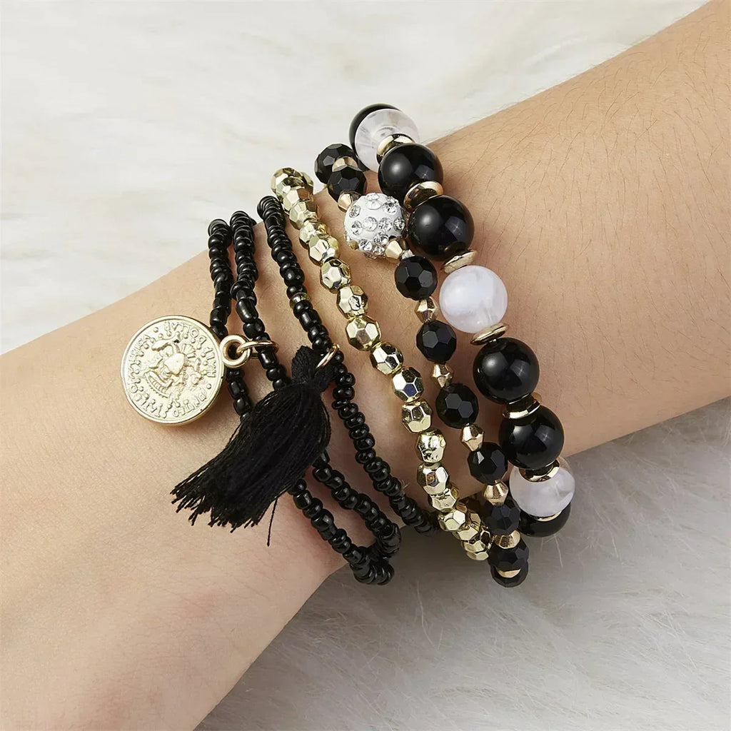 Bohemia Crystal Tassel Multicolor Beads Bracelets For Women Handmade Elastic Rope Charm Wrap Bracelet Summer Beach Party Jewelry Femstylo
