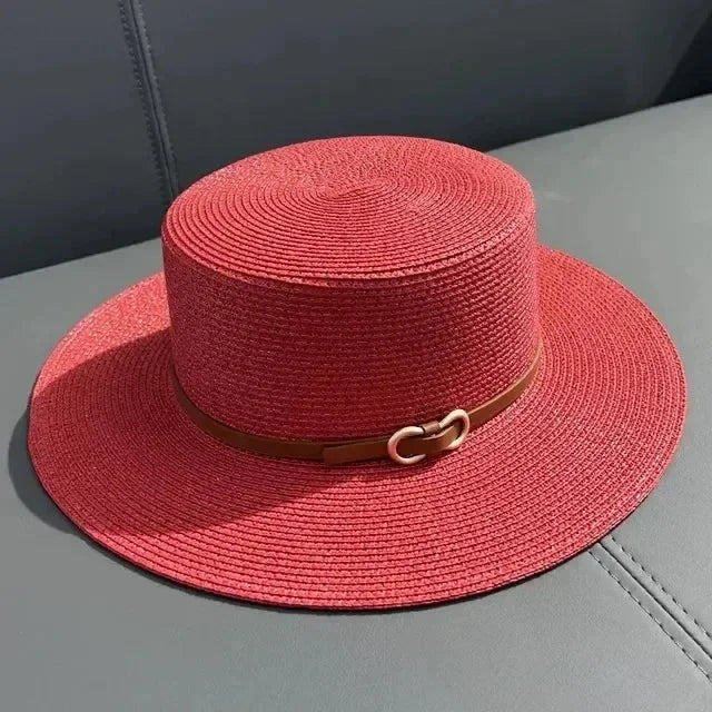Simple Straw Summer Women Beach Hat Female Casual Panama Hat Women Flat Brim Bowknot Straw Cap Girls Sun Hat Femstylo
