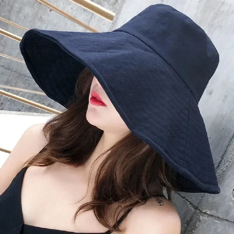 Japanese Sunshade Female Spring and Summer Sunscreen Free To Fold Big Brim Sun Hat Fisherman Hat Cover Face Oversized Hair Femstylo