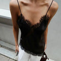 Linad Sexy Black Backless Lace Camisole Women Street Chic Spaghetti Strap Tops Female Casual Patchwork Silk Vest Female 2025 Urban Fashion Icon