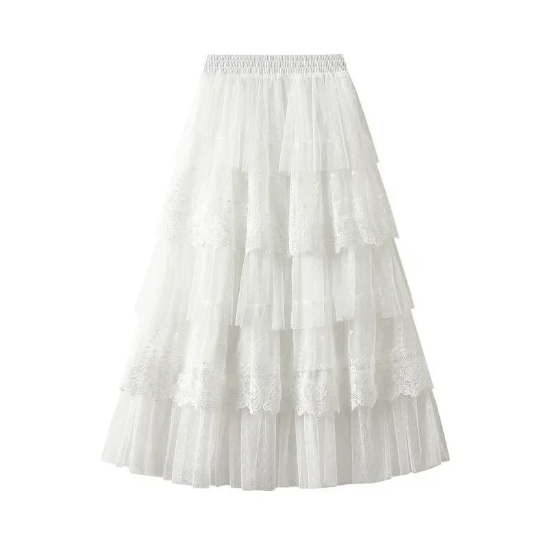 Women's High Waisted Slimming Sand Cake Skirt, Half Skirt, High-End Feeling Gauze, Long Skirt, Summer, , 2025 Hundred fold skirt Femstylo