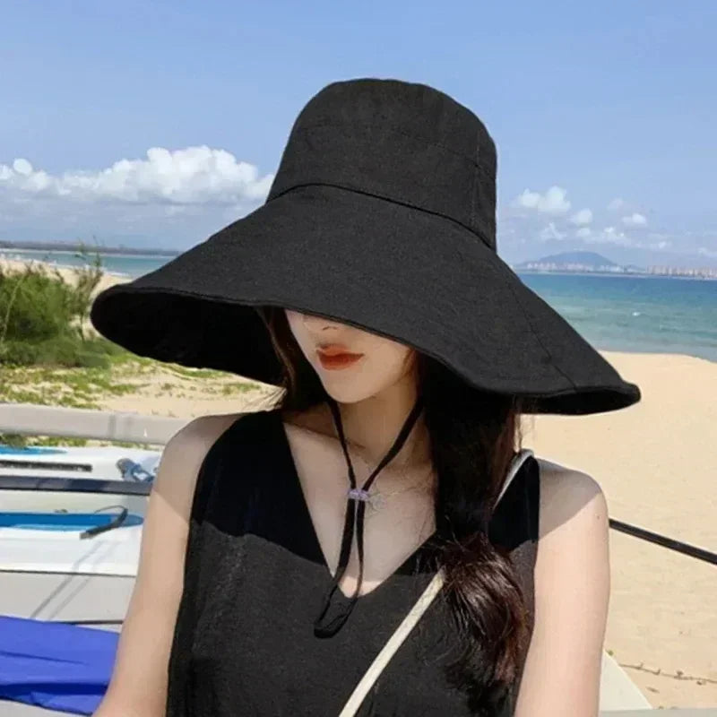 Japanese Sunshade Female Spring and Summer Sunscreen Free To Fold Big Brim Sun Hat Fisherman Hat Cover Face Oversized Hair Femstylo