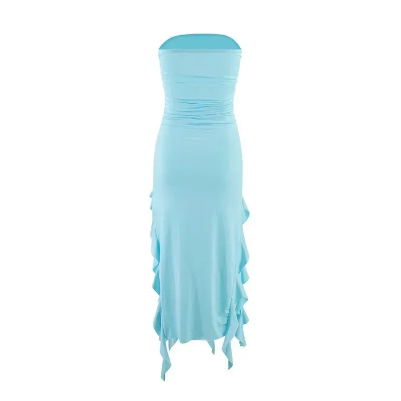 BWQ Long Dresses For Women Slit Sexy Bodycon Sleeveless Jellyfish Dress Hot Girls Fashion Off The Shoulders Maxi Dress Woman Femstylo