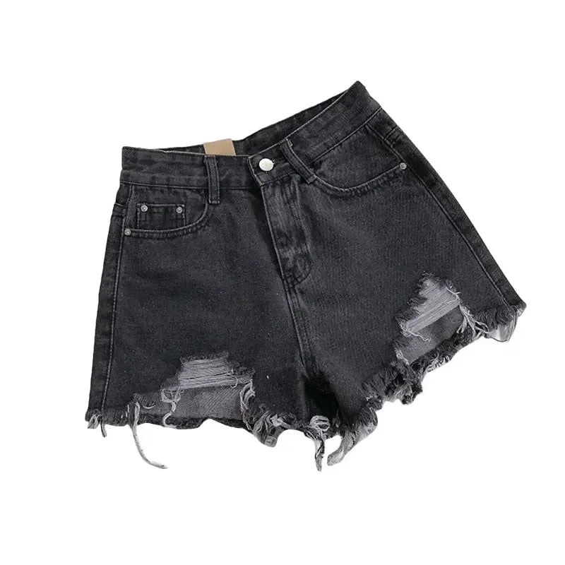 Korean Denim Holes Shorts For Women  Fashion High WaistWide Leg Short Jeans Female Designer Casual Street Short 2024 New Femstylo