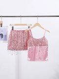 Sexy Tassel Chains Women's Set Elegant Solid Sequins Hip Package Female Party Mini Skirts Summer Holiday Lady Outfit Beachwear Urban Fashion Icon