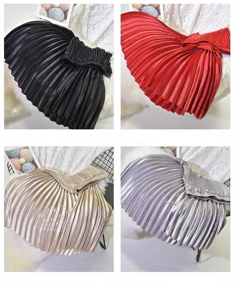 Classic Golden Velvet Pleated Skirt High Waist Retro Style Fashion Office Lady Pleated Long Skirt Winter Velvet Skirt 90cm Long Femstylo