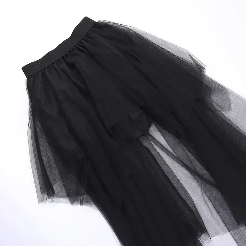 Casual Skirts Punk Sexy Net Yarn High-Waisted Irregular Skirt for Women Summer New European and American Gothic Style Versatile Femstylo