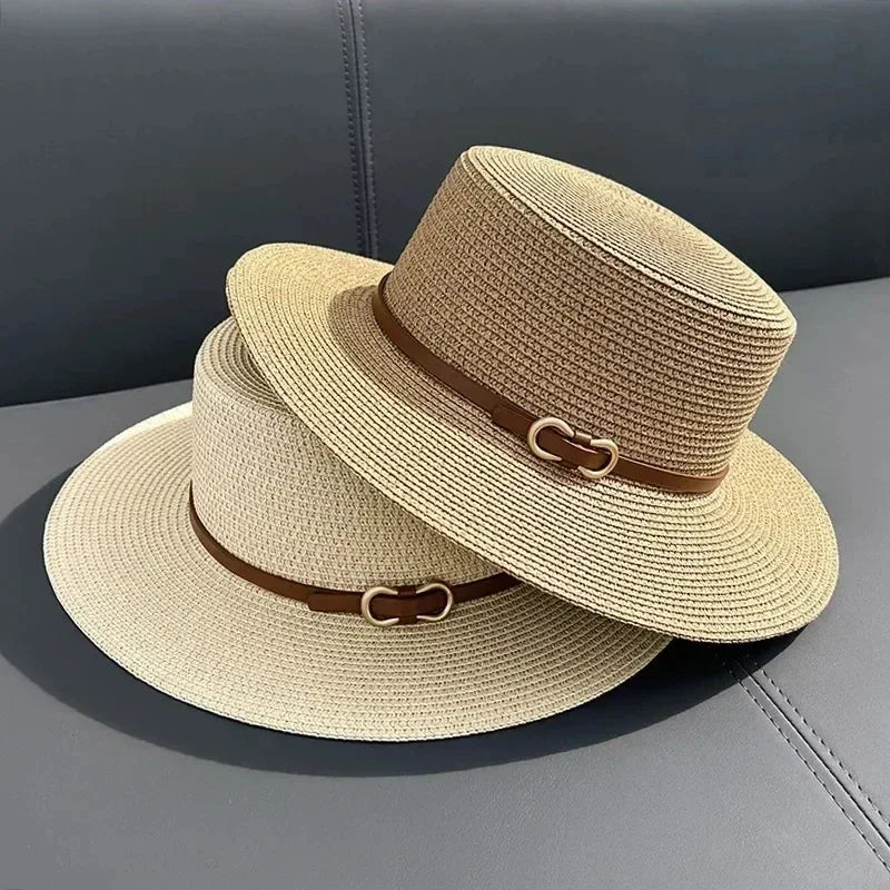 Simple Straw Summer Women Beach Hat Female Casual Panama Hat Women Flat Brim Bowknot Straw Cap Girls Sun Hat Femstylo