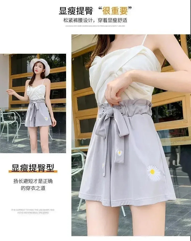Summer Lightweight Black Casual Sports Pants Women Student Loose High-Waist Wide-Leg Shorts Femstylo