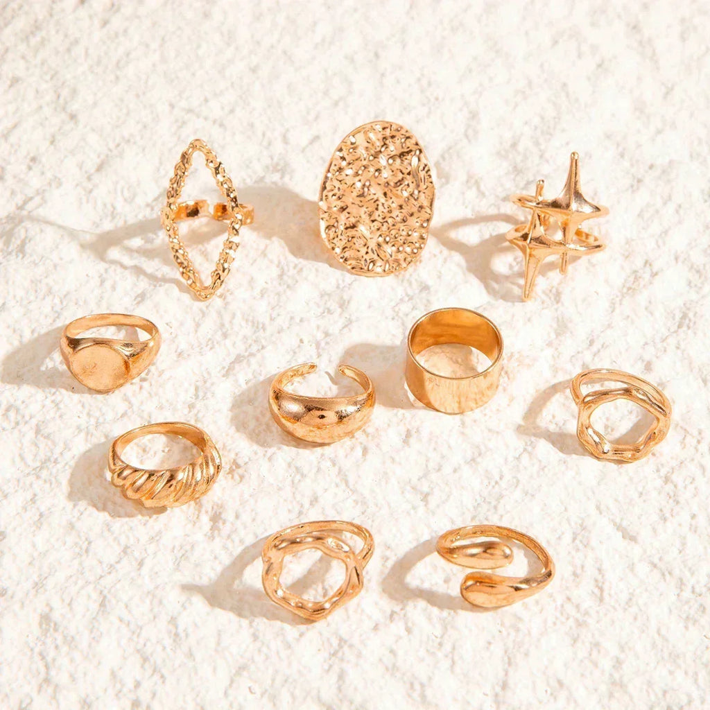 Docona Fashion Elegant Stacking Gold Colour Rings Geometric Design Ring Set Accessories Daily Festival Party Gifts 27910 Femstylo