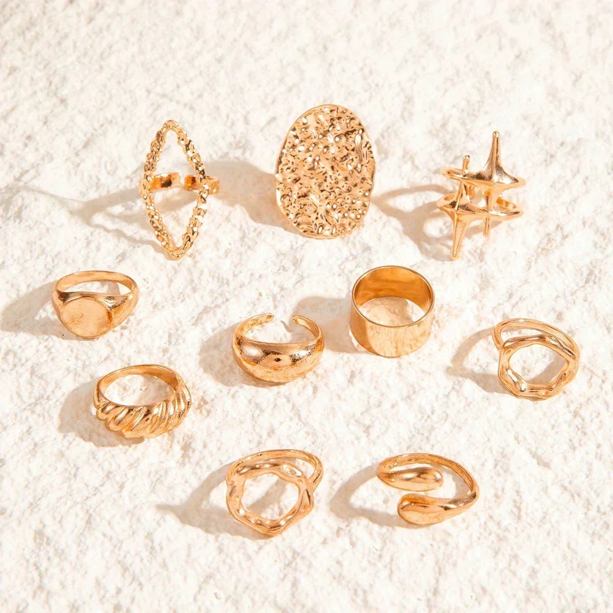 Docona Fashion Elegant Stacking Gold Colour Rings Geometric Design Ring Set Accessories Daily Festival Party Gifts 27910 Femstylo