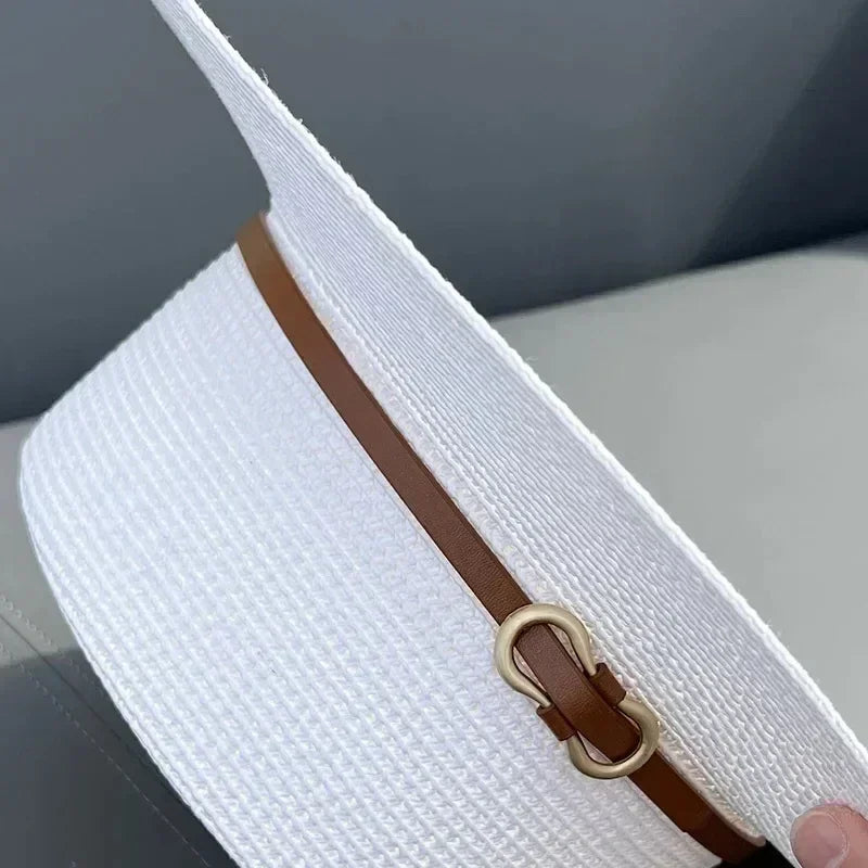 Simple Straw Summer Women Beach Hat Female Casual Panama Hat Women Flat Brim Bowknot Straw Cap Girls Sun Hat Femstylo