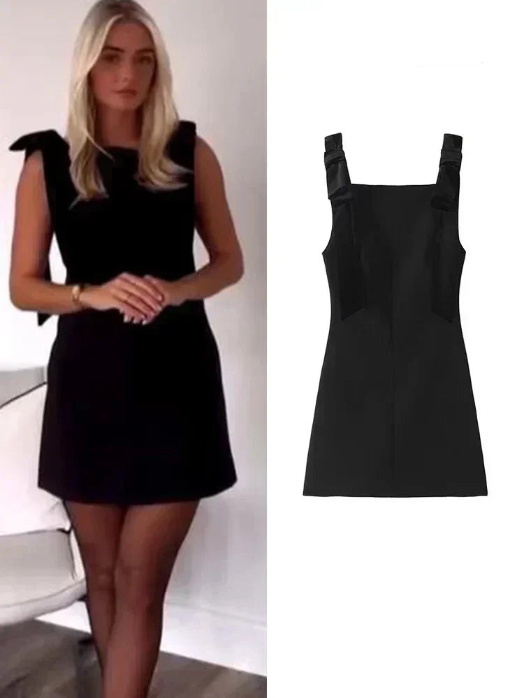 TFMLN Autumn New Women Dress 2024 Slim Chic Sleeveless Dress Bow Casual  Mini Frock Female Fashion Elegant Short Party Dress Femstylo