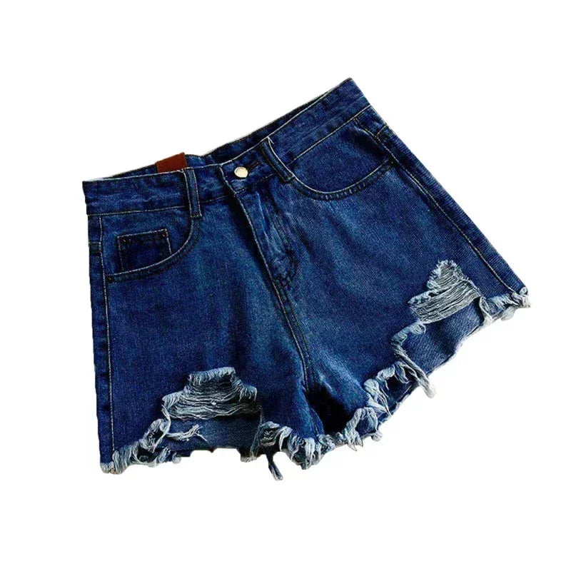 Korean Denim Holes Shorts For Women  Fashion High WaistWide Leg Short Jeans Female Designer Casual Street Short 2024 New Femstylo