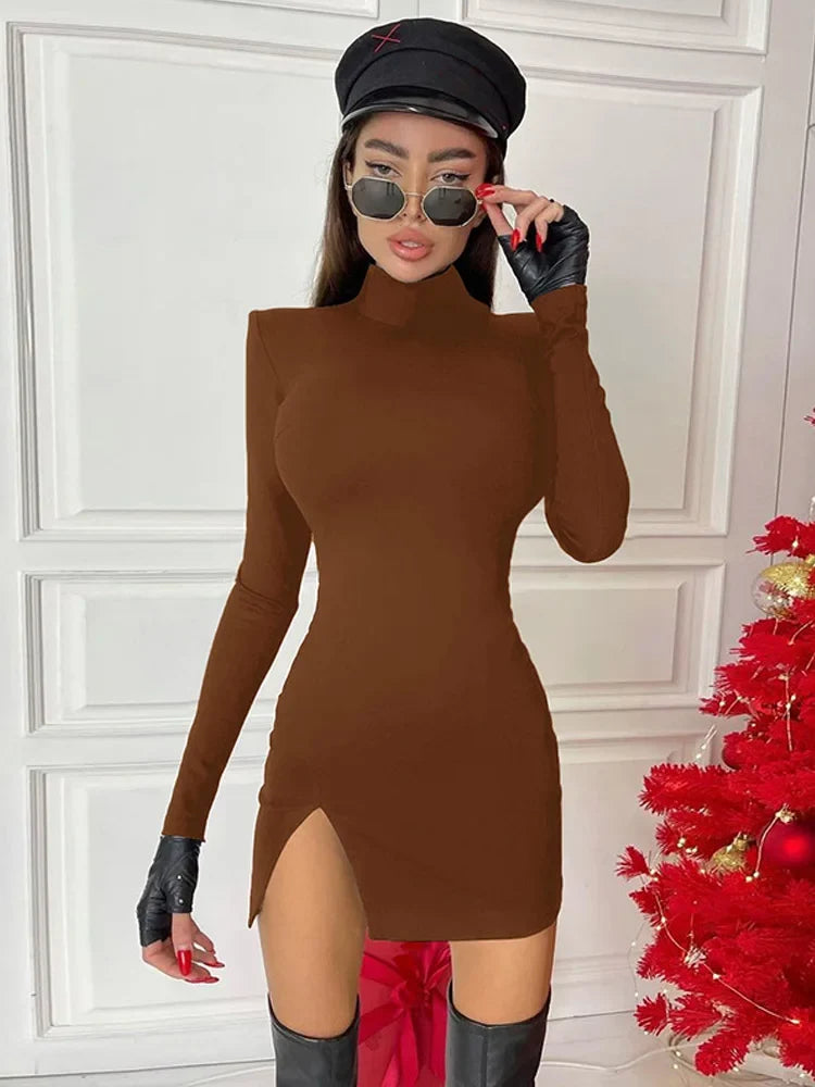 Women Spring Autumn Long Sleeve Bodycon Soild Color Black Slim Package Hip Mini Dress Female Clothing Streetwear Urban Fashion Icon