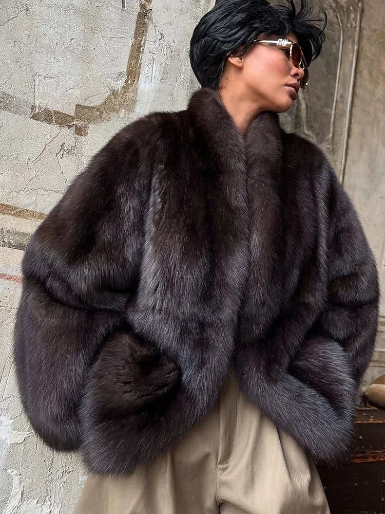 Solid Medium-length Fur Coat Women Elegant Lapel Hidden Button Loose Outerwear 2025 Winter New Office Lady Commute Overcoat Urban Fashion Icon