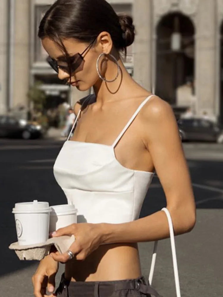 Spaghetti Strap Tank Top Sexy Backless Bandage Skinny Crop Tops 2023 Summer Elegant Lace Up Party Streetwear Women Camis Urban Fashion Icon