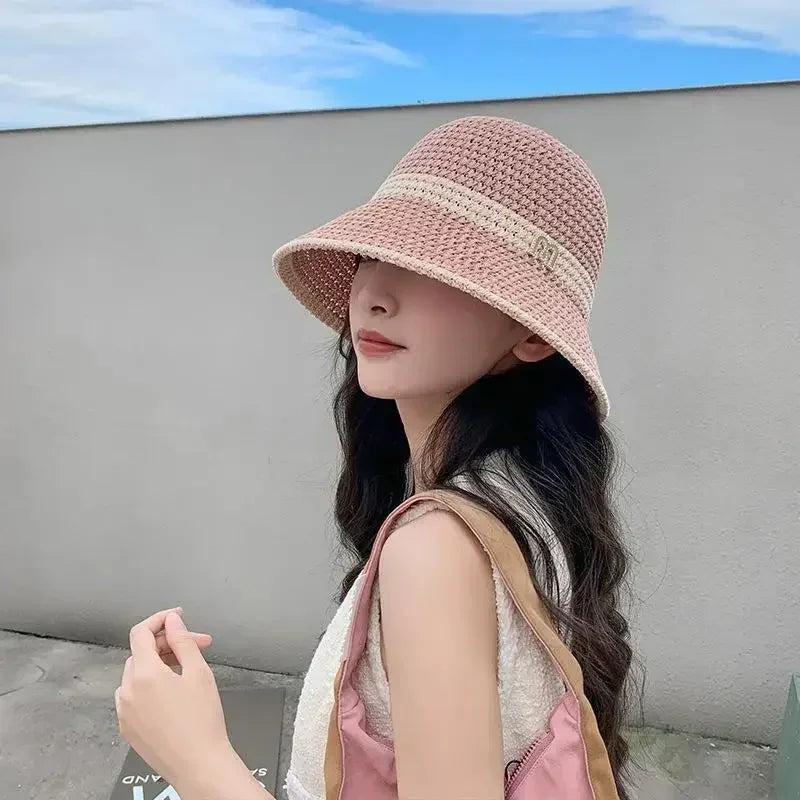 Outdoor Sunshade Hats Summer Breathable Hollow Knitted Korean Fashion Women Fisherman Hat Permeability Crochet Retro Bucket Hat Femstylo