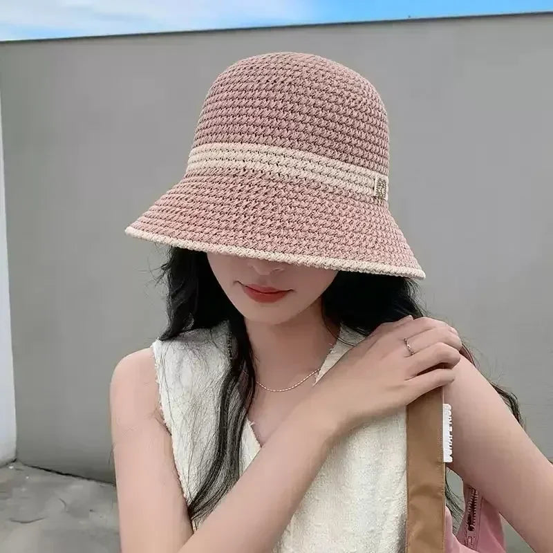 Outdoor Sunshade Hats Summer Breathable Hollow Knitted Korean Fashion Women Fisherman Hat Permeability Crochet Retro Bucket Hat Femstylo