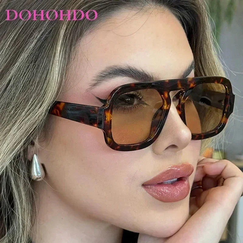 DOHOHDO 2025 Fashion Square Sunglasses Women New Retro Black Brown Thick Frame Pilot Sun Glasses Woman Chic Polygon Shades UV400 Femstylo