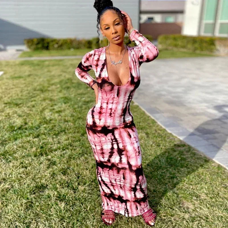 Spring And Summer Dresses For Women Chest Wrap Printed Off Shoulder Bandage Slim Sexy Long Dress 2023 New Fashion party MsChuh Femstylo