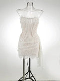 TARUXY Sexy Lace See-through Patchwork Corset Dress Female Bodycon Elegant Party MIrrgualr Mini Dress Women Tube Top Dress New Femstylo