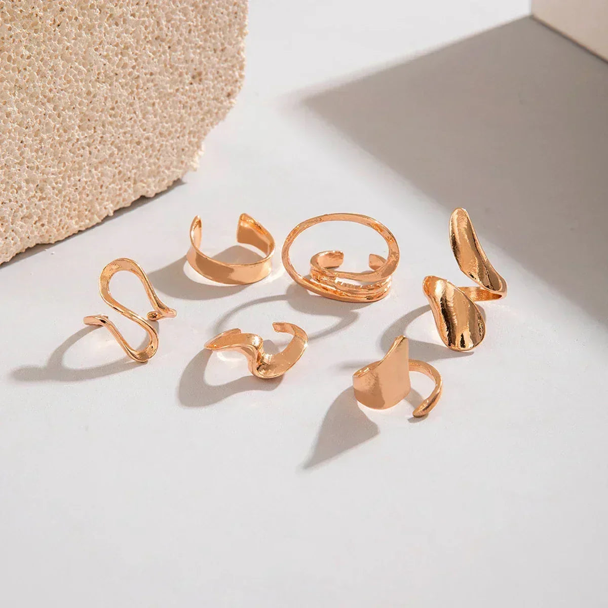 Docona Fashion Elegant Stacking Gold Colour Rings Geometric Design Ring Set Accessories Daily Festival Party Gifts 27910 Femstylo