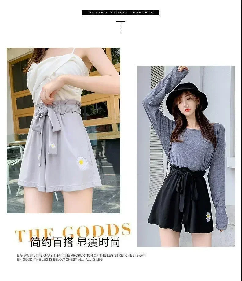Summer Lightweight Black Casual Sports Pants Women Student Loose High-Waist Wide-Leg Shorts Femstylo