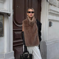 Solid Medium-length Fur Coat Women Elegant Lapel Hidden Button Loose Outerwear 2025 Winter New Office Lady Commute Overcoat Urban Fashion Icon