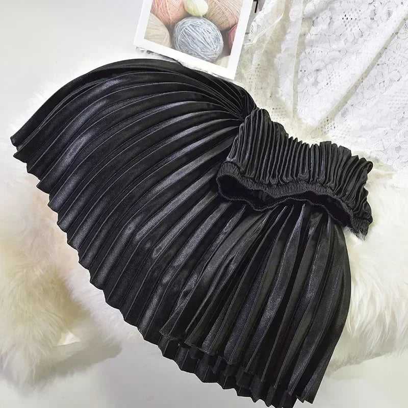 Classic Golden Velvet Pleated Skirt High Waist Retro Style Fashion Office Lady Pleated Long Skirt Winter Velvet Skirt 90cm Long Femstylo