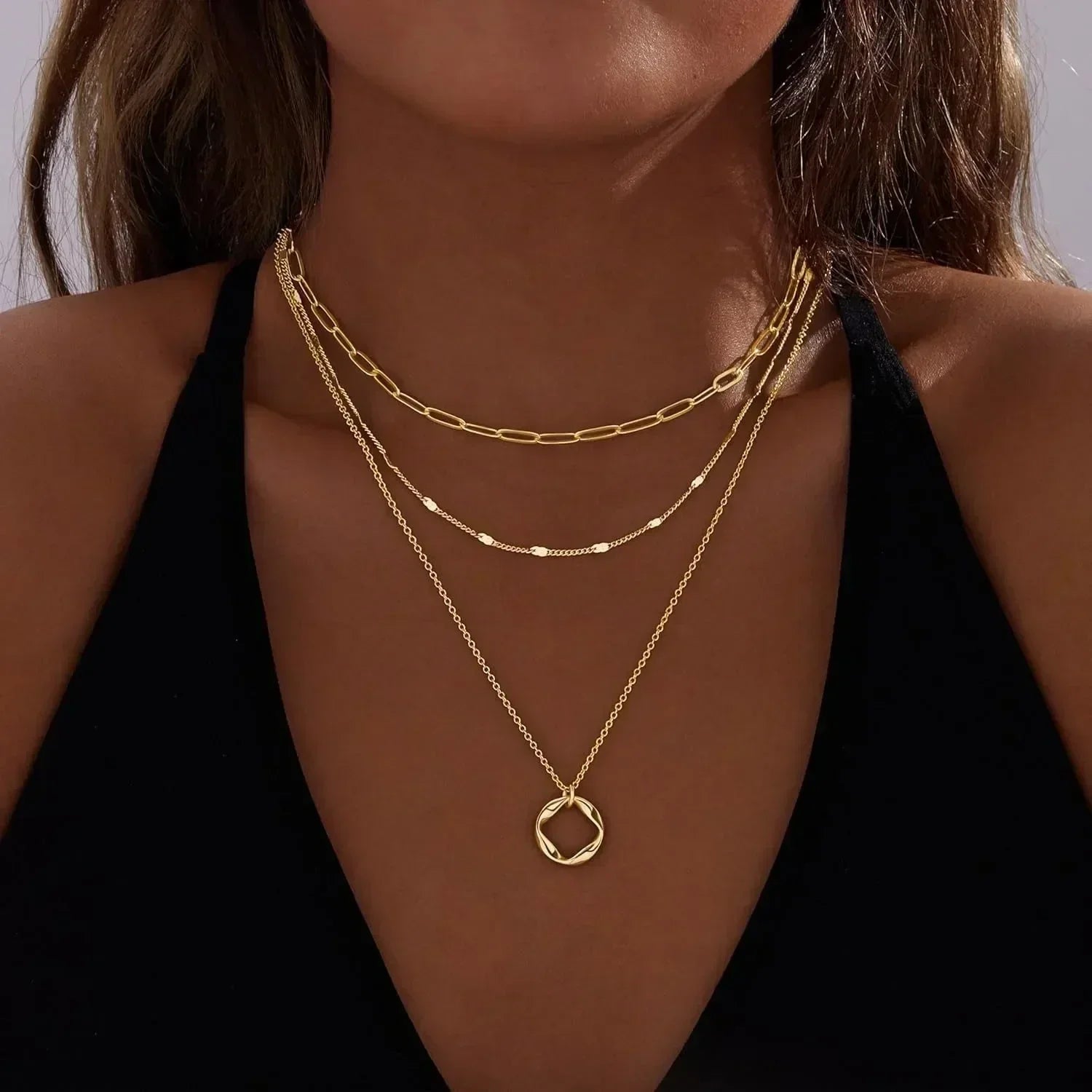 Layered Gold Necklaces for Women Stackable14K Gold Silver Plated Circle Paperclip Chain Pendant Choker Necklace Set For Woman Femstylo