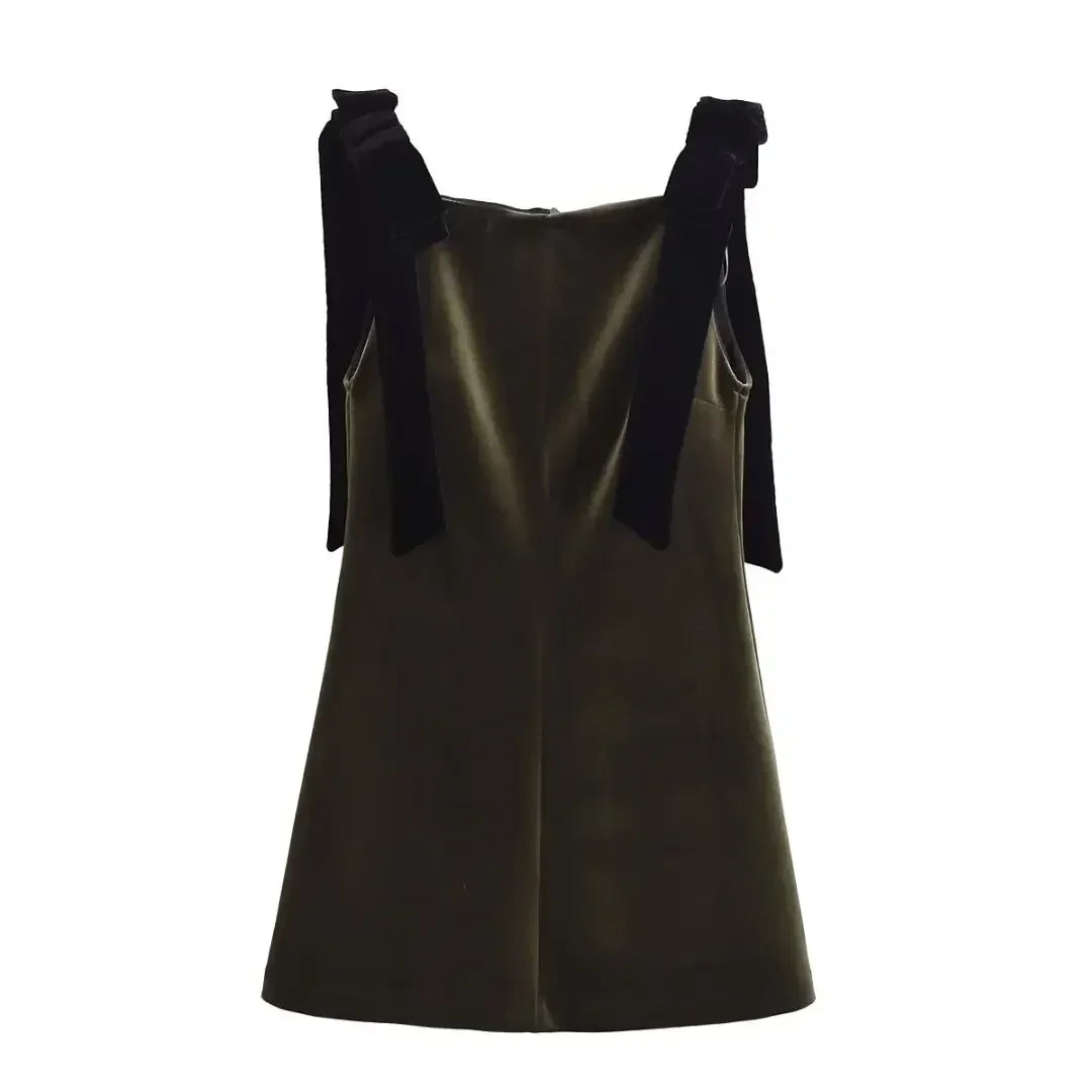 TFMLN Autumn New Women Dress 2024 Slim Chic Sleeveless Dress Bow Casual  Mini Frock Female Fashion Elegant Short Party Dress Femstylo