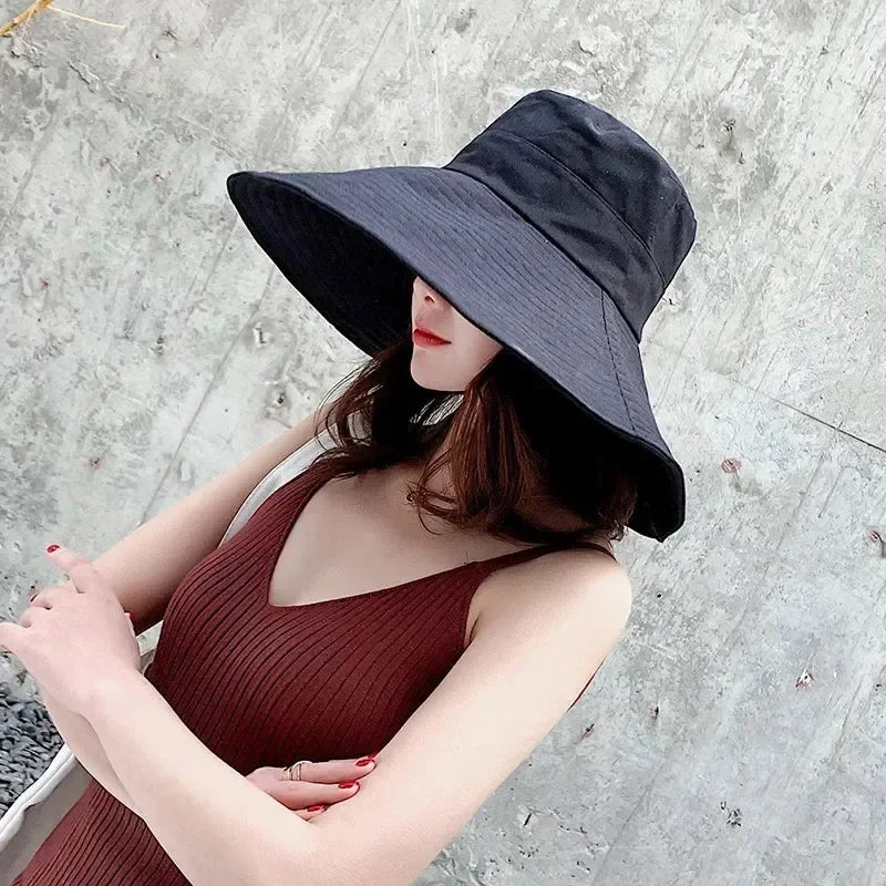 Japanese Sunshade Female Spring and Summer Sunscreen Free To Fold Big Brim Sun Hat Fisherman Hat Cover Face Oversized Hair Femstylo