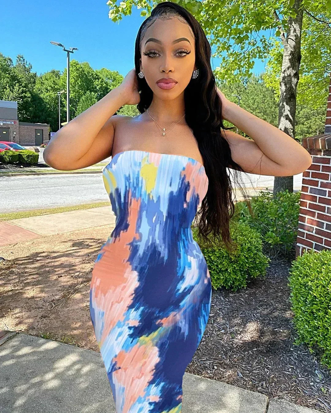Spring And Summer Dresses For Women Chest Wrap Printed Off Shoulder Bandage Slim Sexy Long Dress 2023 New Fashion party MsChuh Femstylo