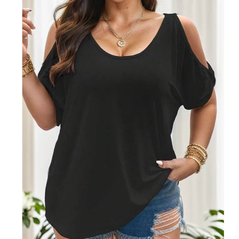 Pullover loose casual strapless solid color women's t-shirt Urban Fashion Icon