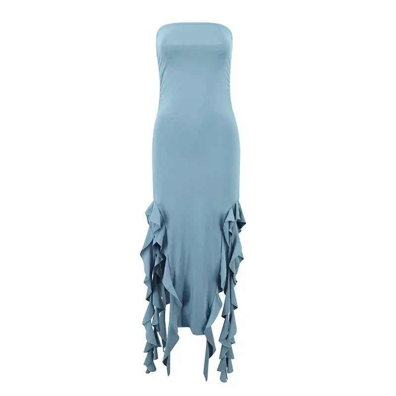 BWQ Long Dresses For Women Slit Sexy Bodycon Sleeveless Jellyfish Dress Hot Girls Fashion Off The Shoulders Maxi Dress Woman Femstylo