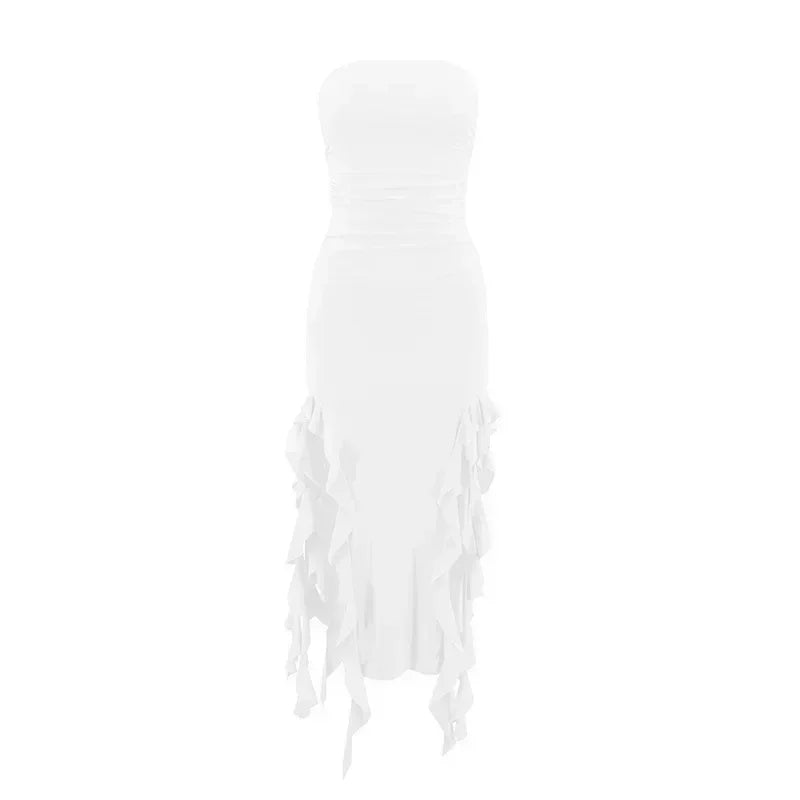 BWQ Long Dresses For Women Slit Sexy Bodycon Sleeveless Jellyfish Dress Hot Girls Fashion Off The Shoulders Maxi Dress Woman Femstylo