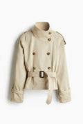 Fashion Women's Short Belt Jackets Turtleneck Double Breasted Full Sleeve Female Trench Coats 2025 Autumn Lady Commute Outwear Urban Fashion Icon