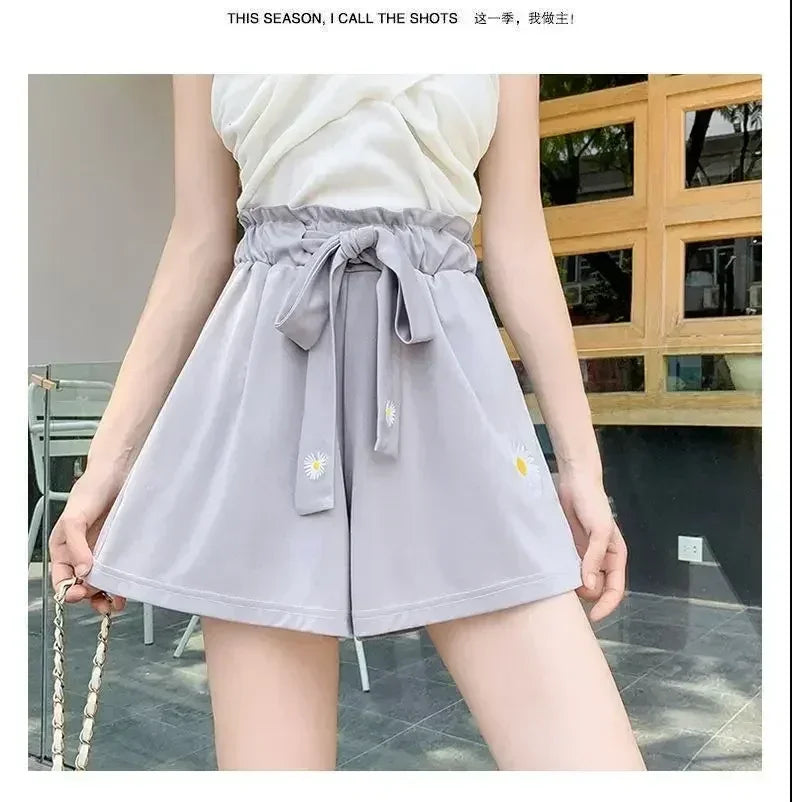 Summer Lightweight Black Casual Sports Pants Women Student Loose High-Waist Wide-Leg Shorts Femstylo